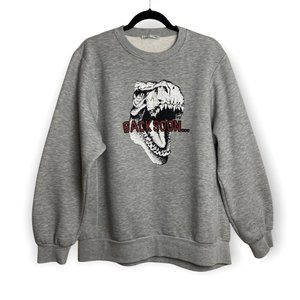 ZARA W/B Grey Crewneck Trex Back Soon Graphic Sweater